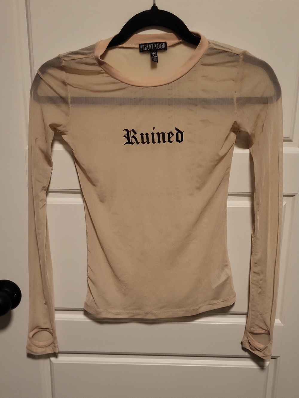Current Mood Beige 'Ruined' Long Sleeve Mesh Top